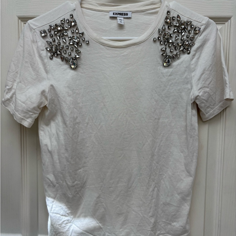 Express White Embellished T-Shirt